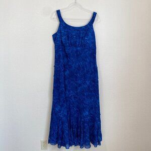 Vintage Jones Studio Brilliant Blue Floral Hawaiian Square Neck Midi Dress